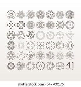 A set of circular floral elements. Round geometric ornament set. Vector mandalas. Set elements for any kind of design, logo, wedding, birthday and other holiday.