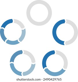 Set of circular flow charts in blue and grey