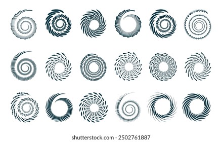 Set circular flower pattern swirling finer lines vector ring template logo pattern ball of thread for knitting, Spiral element. Concentric swirling shape with lines rotating inwards.