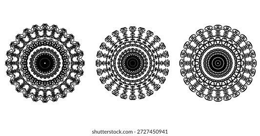 Conjunto de adornos de mandala geométricos circulares con patrones florales simétricos para el elemento de diseño