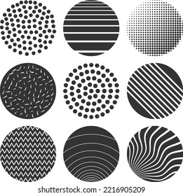 set of circular geometric shapes, vintage and retro design elements isolated on white vector illustration