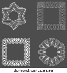 Set circular gilyoshny ornament. Difficult geometrical pattern. We will apply to protection of securities, border, the banknote. Vector.