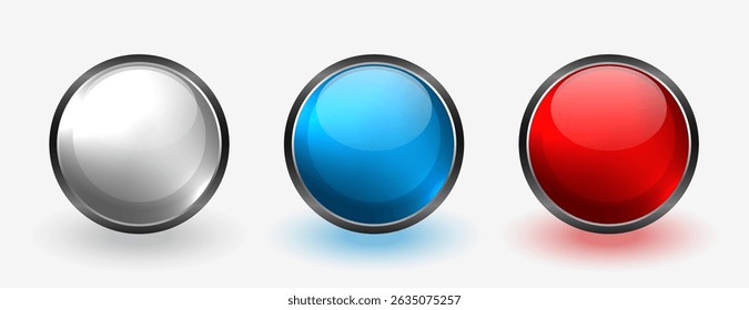 set of circular glossy round buttons in three color vector