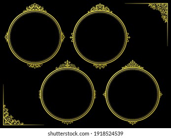 Set of circular golden frames with classic European ornaments