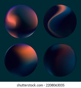 Un conjunto de gradientes circulares. Esfera púrpura multicolor. Textura de fondo abstracta moderna. Plantilla para el diseño. Objetos aislados. Vector