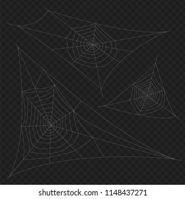 Set of circular hanging arachnid cogweb for design. Halloween spiderweb decoration elements