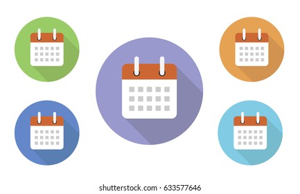 Set of circular illustrated vector icons of different colors on web pages and applications