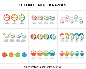 Set circular infographic with 3, 4, 5 steps, options, parts or processes. Business data visualization.