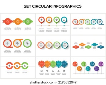 Establezca infografía circular con 3, 4, 5, 7 pasos, opciones, partes o procesos. Visualización de datos empresariales.