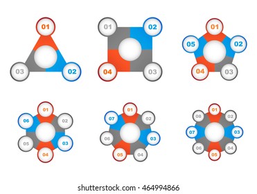 Set of circular infographics. Template for cycling diagram, graph, presentation and round chart.