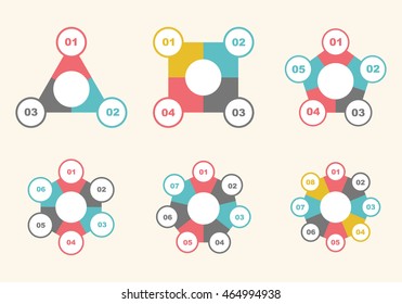 Set of circular infographics. Template for cycling diagram, graph, presentation and round chart.