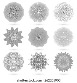 Set of circular intricate patterns. Unique geometric mandala.