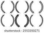 Set of circular laurel wreath. Emblem floral Greek branch of oak leaves, eucalyptus leaf, Wheat, winner award, champion medal, swirls, twigs and flower ornaments vector.