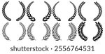 Set of circular laurel wreath. Emblem floral Greek branch of oak leaves, eucalyptus leaf, Wheat, winner award, champion medal, swirls, 
twigs and flower ornaments vector.