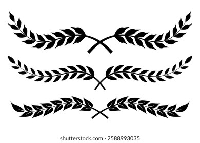 Set of circular laurel wreath. Emblem floral Greek branch of oak leaves, eucalyptus leaf, Wheat, winner award, champion medal, swirls, twigs and flower ornaments vector