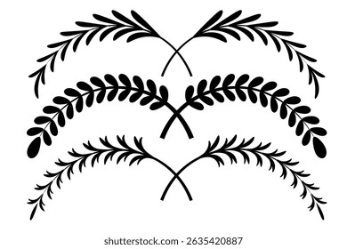Set of circular laurel wreath. Emblem floral Greek branch of oak leaves, eucalyptus leaf, Wheat, winner award, champion medal, swirls, twigs and flower ornaments vector