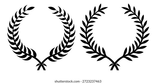 Set of circular laurel wreath. Emblem floral Greek branch of oak leaves, eucalyptus leaf, Wheat, winner award, champion medal, swirls, twigs and flower ornaments vector