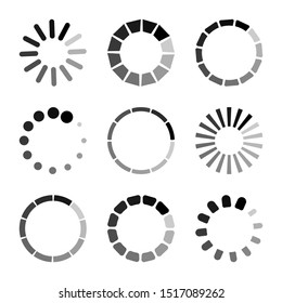 Set of circular loading icons, waiting signs. Progress bar for upload download round process. Vector illustration