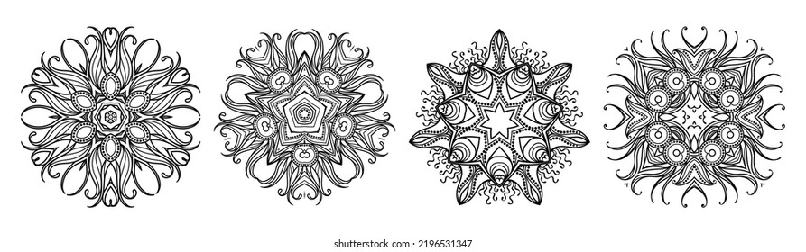 Set of circular mandala patterns for coloring, henna, tattoo, mehndi, books, decoration. Ornate decorative ornament in ethnic oriental style. Vector image