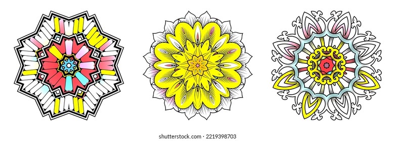 Set of circular mandala patterns for coloring, henna, tattoo, mehndi, books, decoration. Ornate decorative ornament in ethnic oriental style. Vector image
