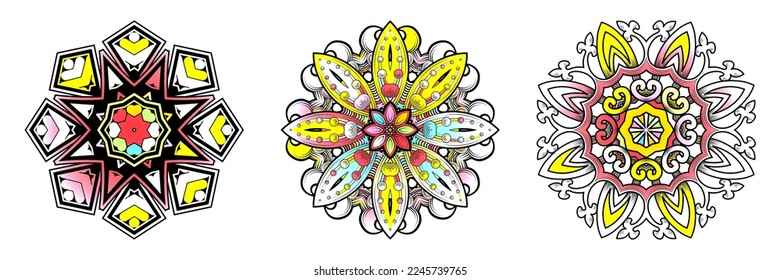 Set of circular mandala patterns for coloring, henna, tattoo, mehndi, books, decoration. Ornate decorative ornament in ethnic oriental style. Vector image