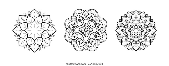 Conjunto de mandalas circulares aislados sobre fondo blanco