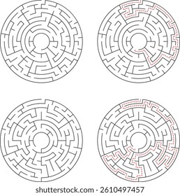 Set Of Circular Maze Puzzles With Solutions Logic Challenges