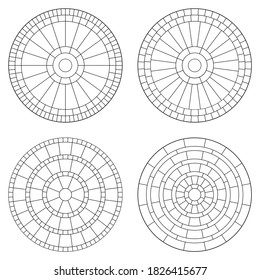 Set of circular mosaic paving pattern in vector. Decorative garden patio design. Circular infographic template collection.