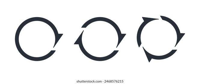 Set of circular motion arrows. Different number of guides. Vector linear icon isolated on white background.