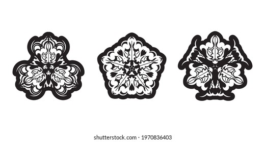 Set of circular ornament, filled silhouette. Good for logos, prints and postcards. 