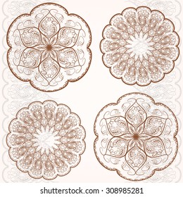 Set circular ornaments, classic style flower, vintage retro pattern. Vector illustration