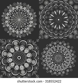 Set circular ornaments, classic vintage style flower, vintage retro pattern. Vector illustration