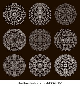 Set of circular ornaments, ethnic patterns of the mandala.