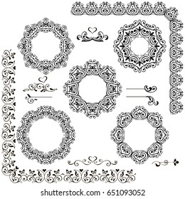 Set of circular ornaments, frame for photo. Vector vintage page Vignettes. Classical decoration elements illustration