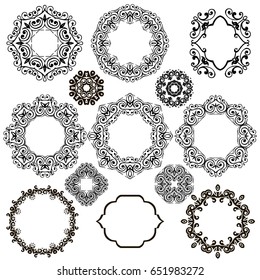 Set of circular ornaments, frame for photo. Vector illustration.