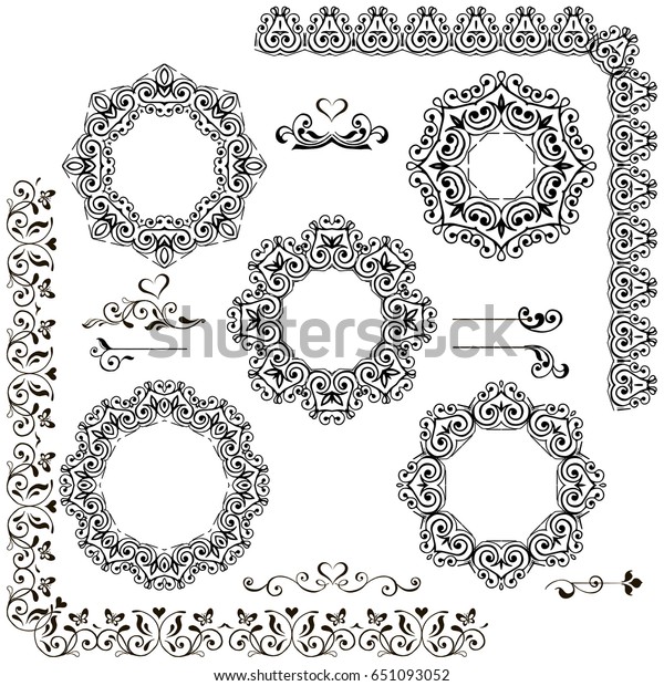 Set\
of circular ornaments, frame for photo. Vector vintage page\
Vignettes. Classical decoration elements\
illustration