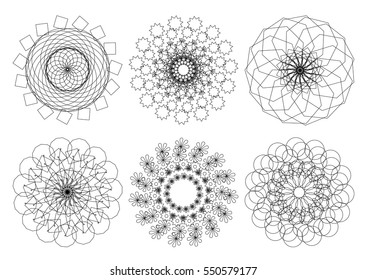 Set of circular ornaments. Geometrical mandalas. Ethnic, Eastern, Asian, Indian, Slavic, Turkish, traditional style. Template for design, coloring book.