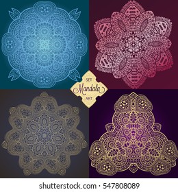 Set of circular ornaments . Mandala ethnic, Eastern, Asian, Indian,  traditional style. Geometric template for design. 