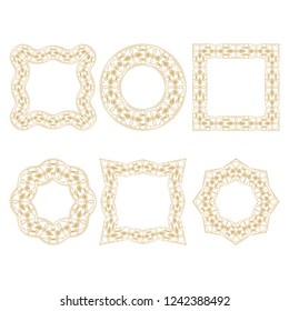 A set of circular ornaments on a white background. Seamless gold frames in east style. Vector illustration.