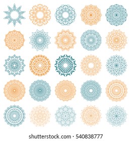 Set of circular ornaments on a white background. Mandala ethnic, Eastern, Asian, Indian, Slavic, Turkish, traditional style. Manual pattern template for design. Coloring book for adults.