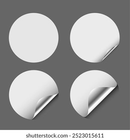 set of circular page curl sticker template design vector