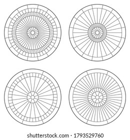 Set of circular pattern flooring. Basic mosaic circular tiles in vector line. Symmetrical radial paving pattern.