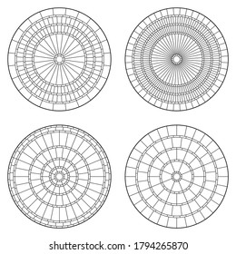 Set of circular pattern flooring. Outdoor mosaic stone circular tiles in vector line. Mixed of symmetrical radial pattern.