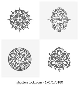 Set of Circular pattern in form of mandala for Henna, Mehndi, tattoo, decoration. Decorative ornament in ethnic oriental style. Coloring book page.