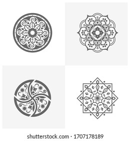 Set of Circular pattern in form of mandala for Henna, Mehndi, tattoo, decoration. Decorative ornament in ethnic oriental style. Coloring book page.