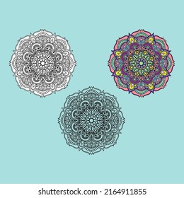 Set of circular pattern with mandala for mehndi, tattoo,hanna, decoration. Decorative ornament in ethnic oriental style. Coloring book page.vector EPS10