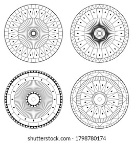 Set of circular paving floor. Mosaic circular stone in vector line. Symmetrical radial tiles. Circus tiles pattern.