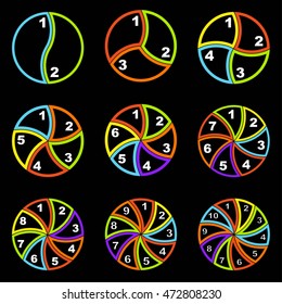 Set of circular pie infographics. Template for cycling diagram, graph, presentation and round chart.