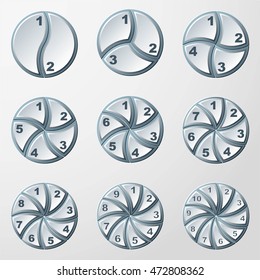Set of circular pie infographics. Template for cycling diagram, graph, presentation and round chart.