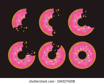 Set of circular progress bar icons vector. Collection of six elements. Timer icon with percent interval, donuts. Good for download display. Background with funny flat element, indicator, web